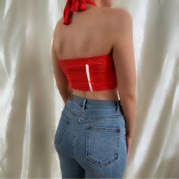 Urban Outfitters orange scrunch halter top crop top new with tags women’s medium - Picture 2 of 9